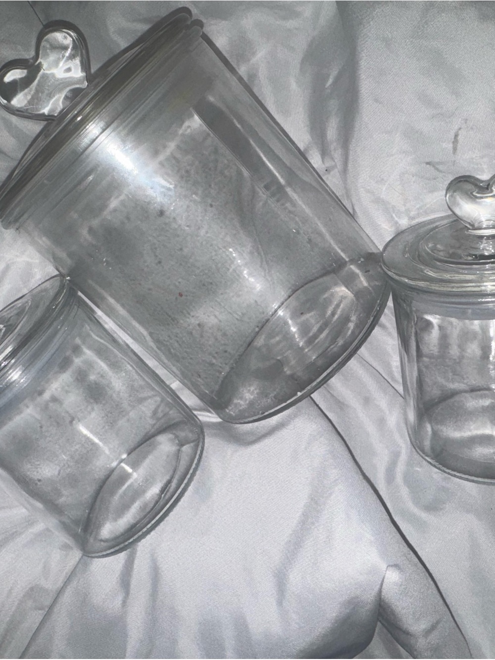 Clear Glass Apothecary Jars with Heart Knob Lids